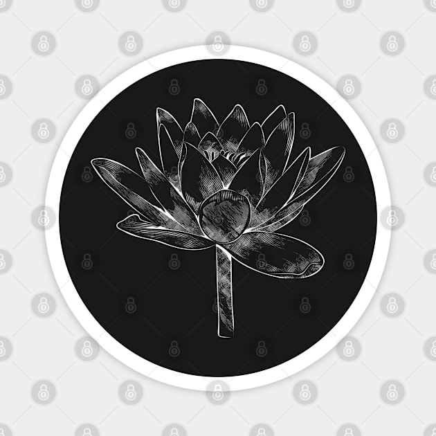 White lotus flower on black background Magnet by ZenNature